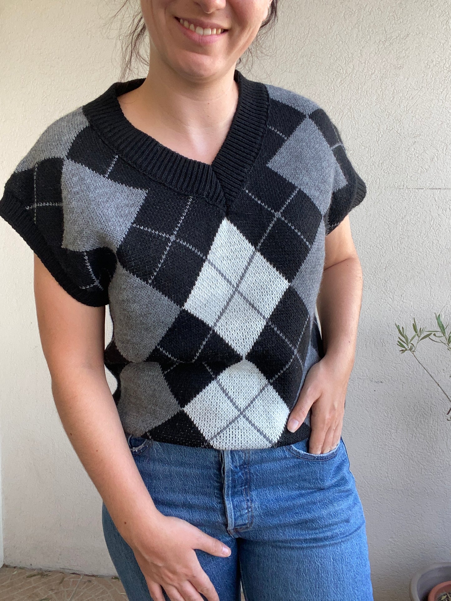 Pull sans manche Made in Italy carreaux Taille Unique (36/44)