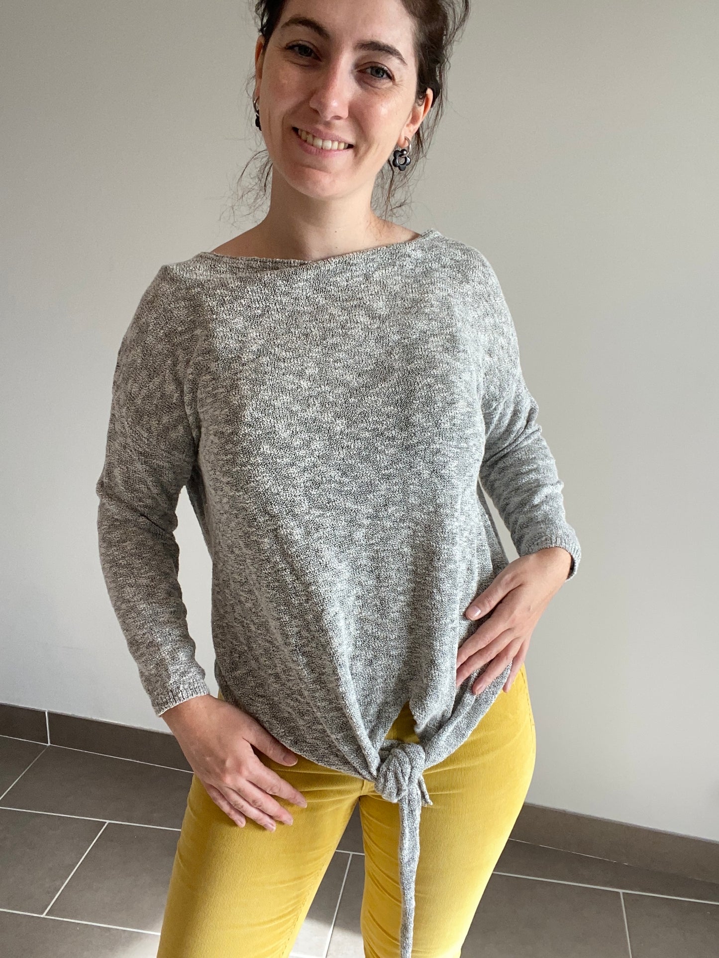 Pull Mango noeud maille gris chiné Taille L